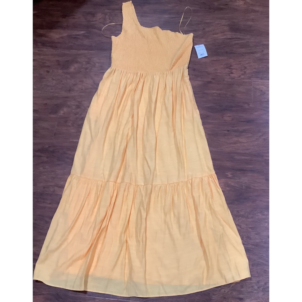 Nine West Plus Size One-Shoulder Smocked Maxi Liquid Gold Dress NWT  Large